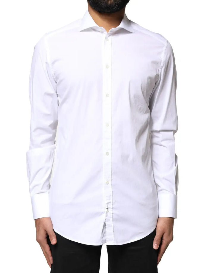 Dolce &amp; Gabbana White GOLD Cotton Long Sleeves Dress Shirt