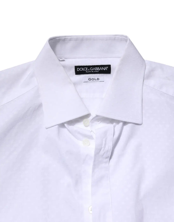 Dolce &amp; Gabbana White GOLD Cotton Long Sleeves Formal Shirt