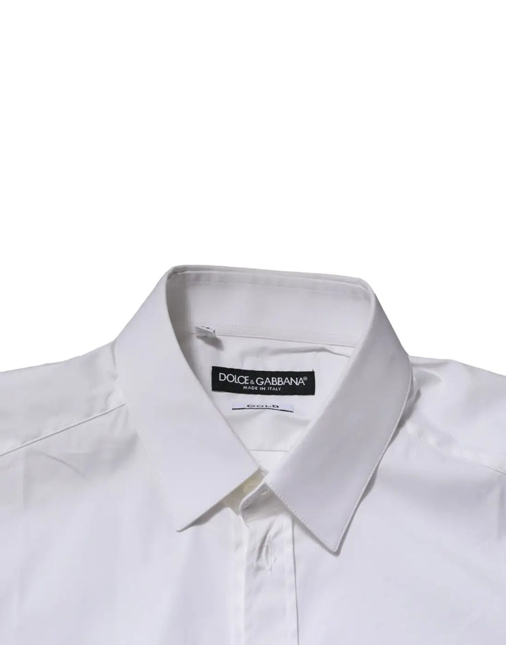 Dolce &amp; Gabbana White GOLD Cotton Men Dress Formal Shirt
