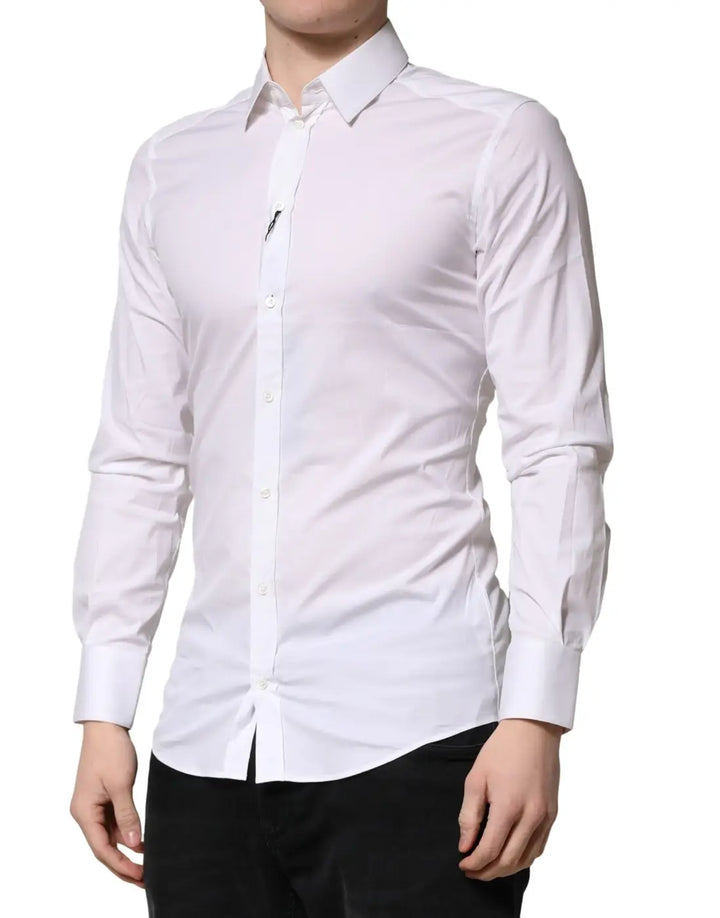 Dolce &amp; Gabbana White GOLD Cotton Men Dress Formal Shirt