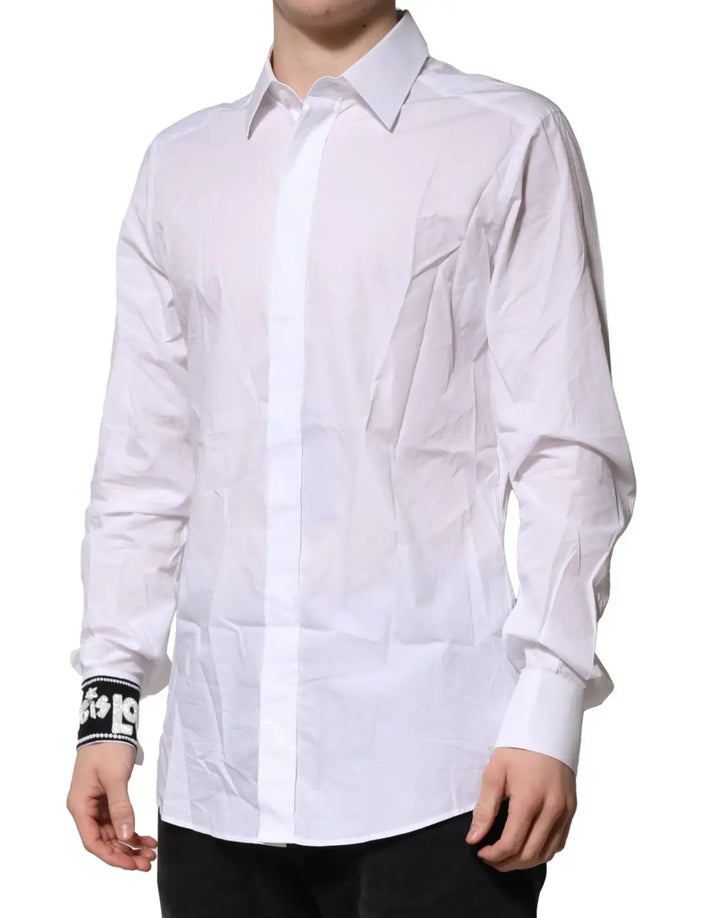 Dolce &amp; Gabbana White GOLD Cotton Men Dress Formal Shirt