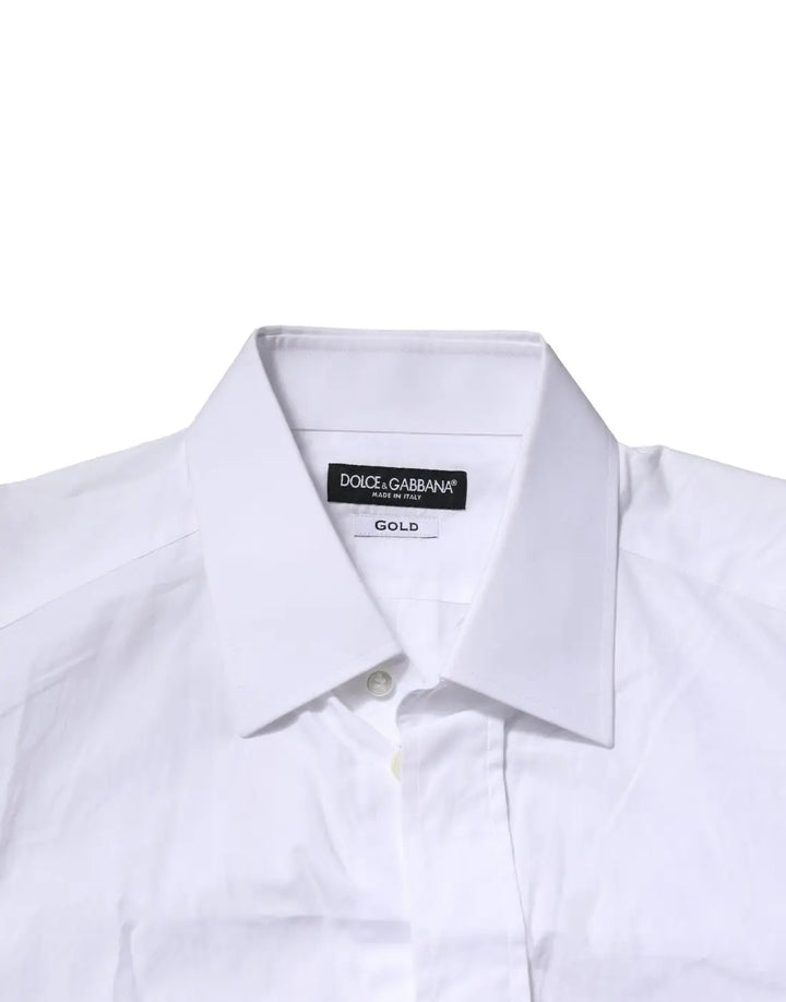 Dolce &amp; Gabbana White GOLD Cotton Men Dress Formal Shirt