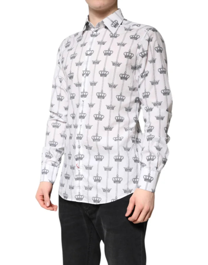 Dolce & Gabbana White GOLD Crown Cotton Dress Formal Shirt