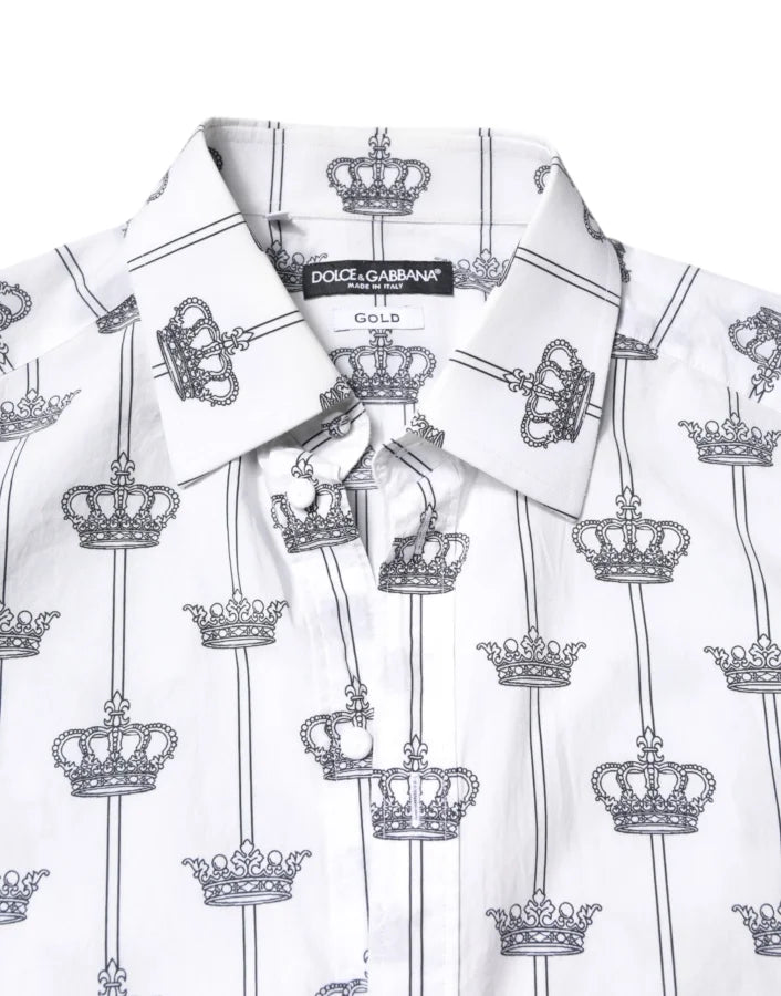 Dolce & Gabbana White GOLD Crown Cotton Dress Formal Shirt