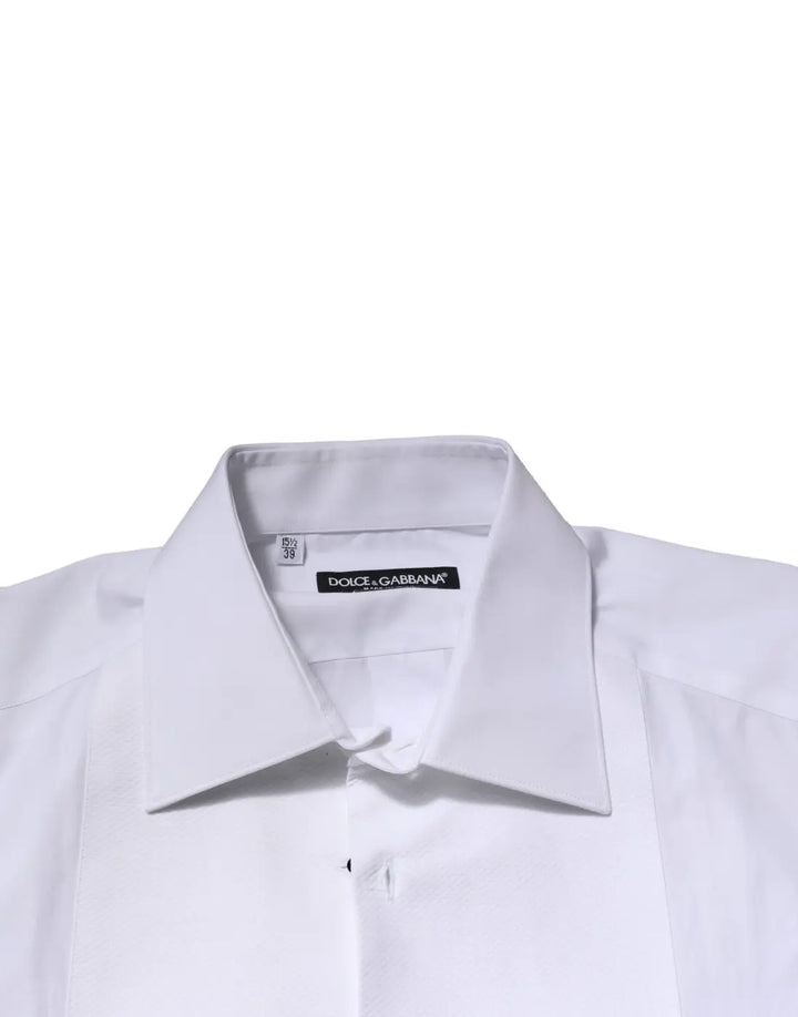Dolce &amp; Gabbana White GOLD Crown Cotton Dress Formal Shirt