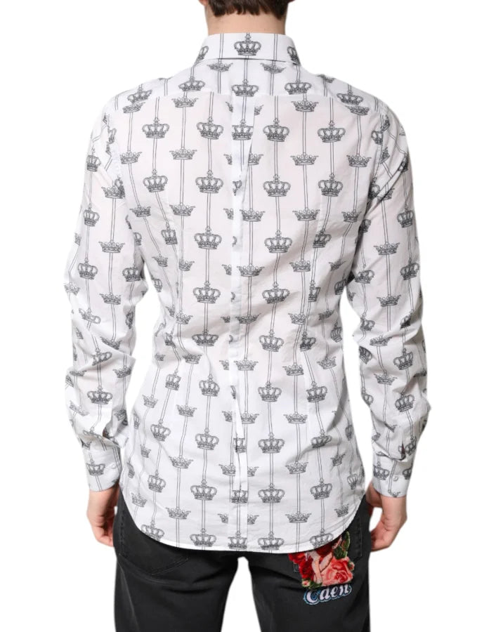 Dolce & Gabbana White GOLD Crown Cotton Dress Formal Shirt