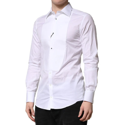 Dolce & Gabbana White Gold Crown Cotton Dress Shirt Elegance