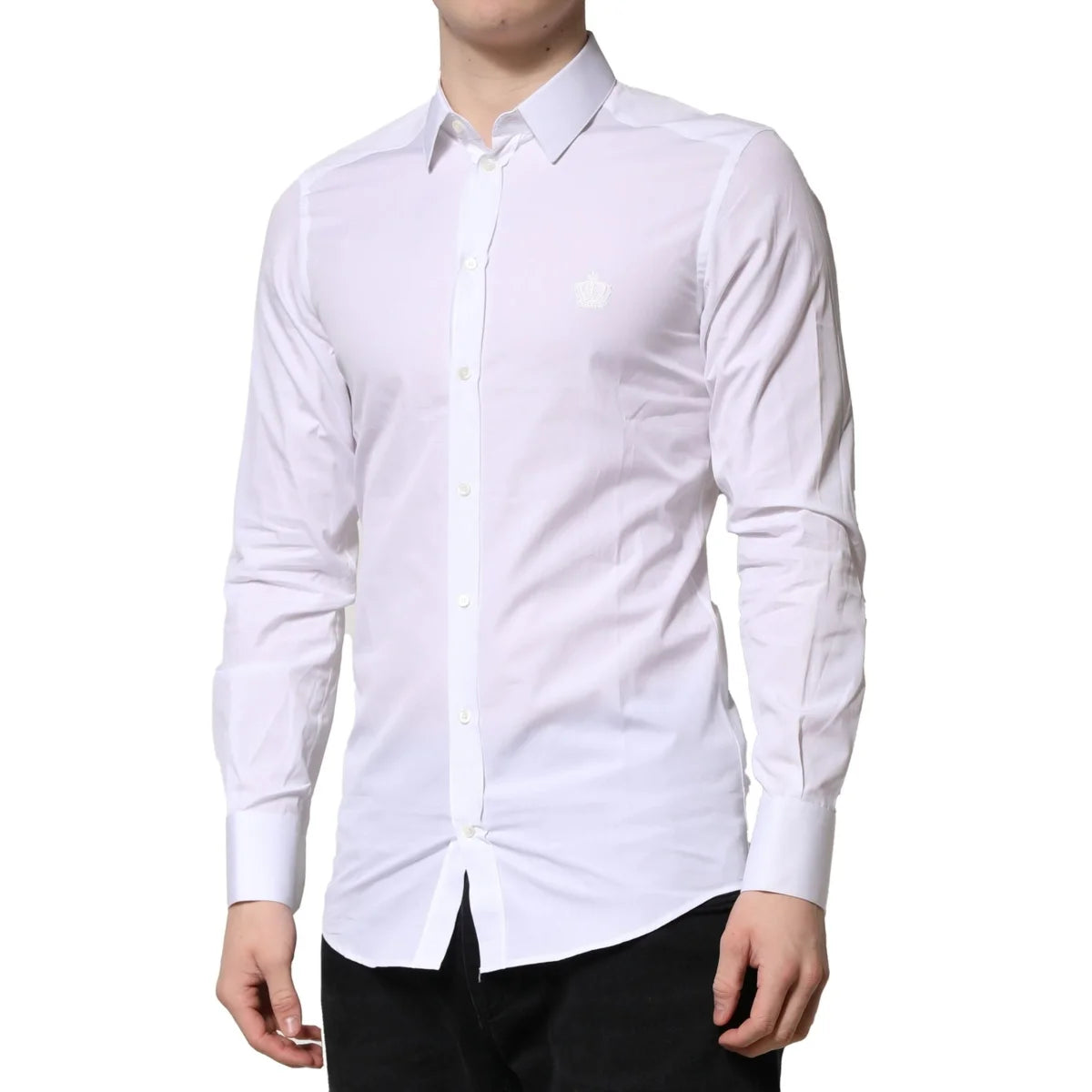 Dolce & Gabbana White Gold Crown Cotton Dress Shirt for Men