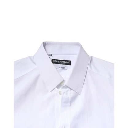Dolce & Gabbana White Gold Crown Cotton Dress Shirt for Men