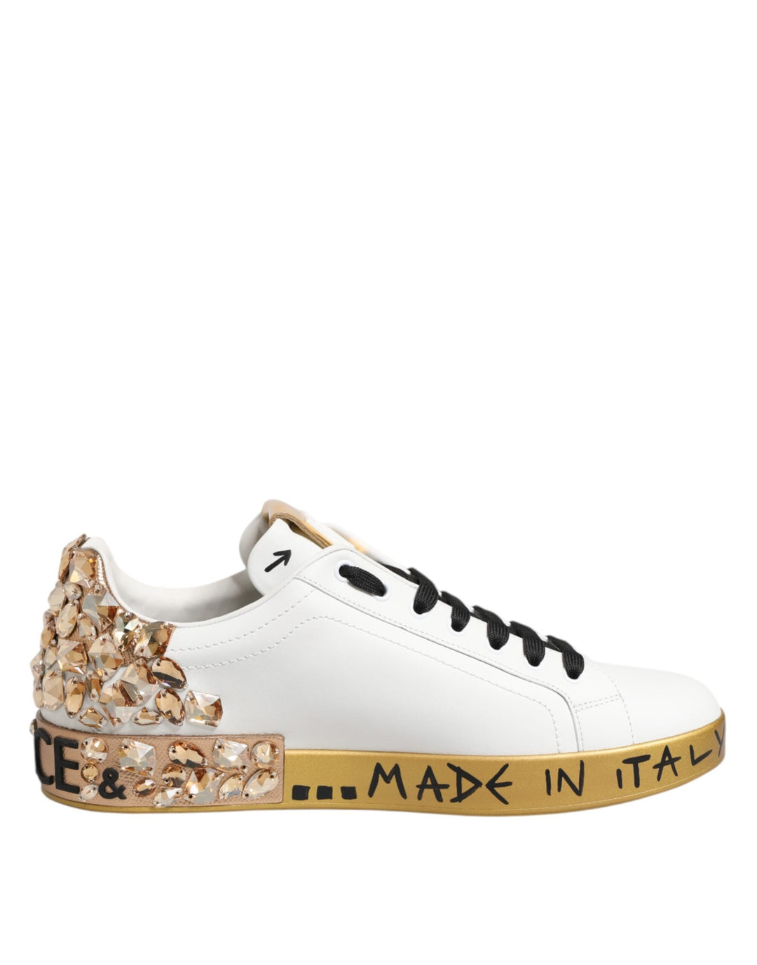 Dolce &amp; Gabbana White Gold Crystal Portofino Sneakers Shoes