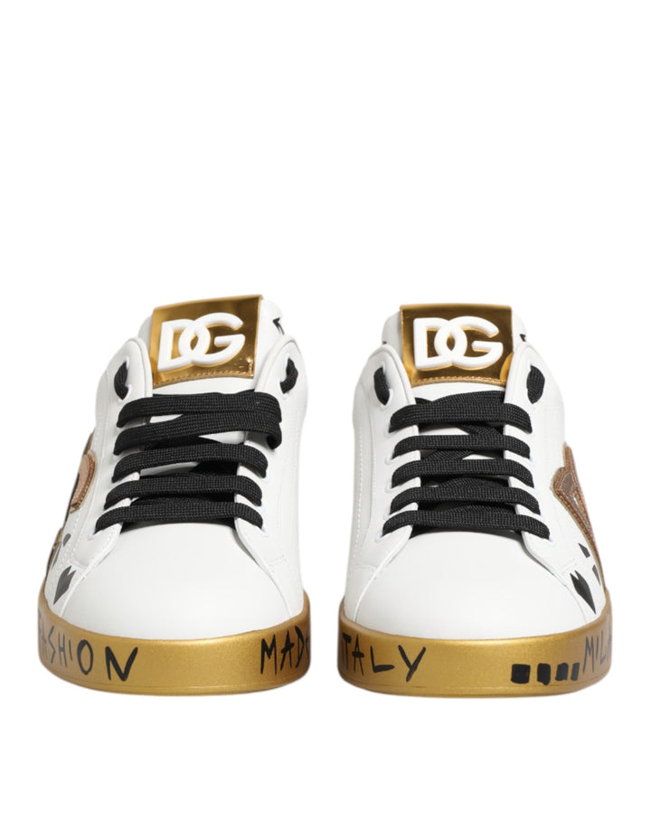 Dolce &amp; Gabbana White Gold Crystal Portofino Sneakers Shoes