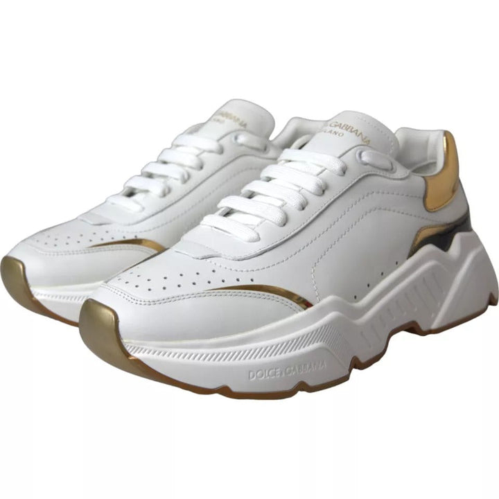 Dolce &amp; Gabbana White Gold Daymaster Leather Sneakers Men Shoes