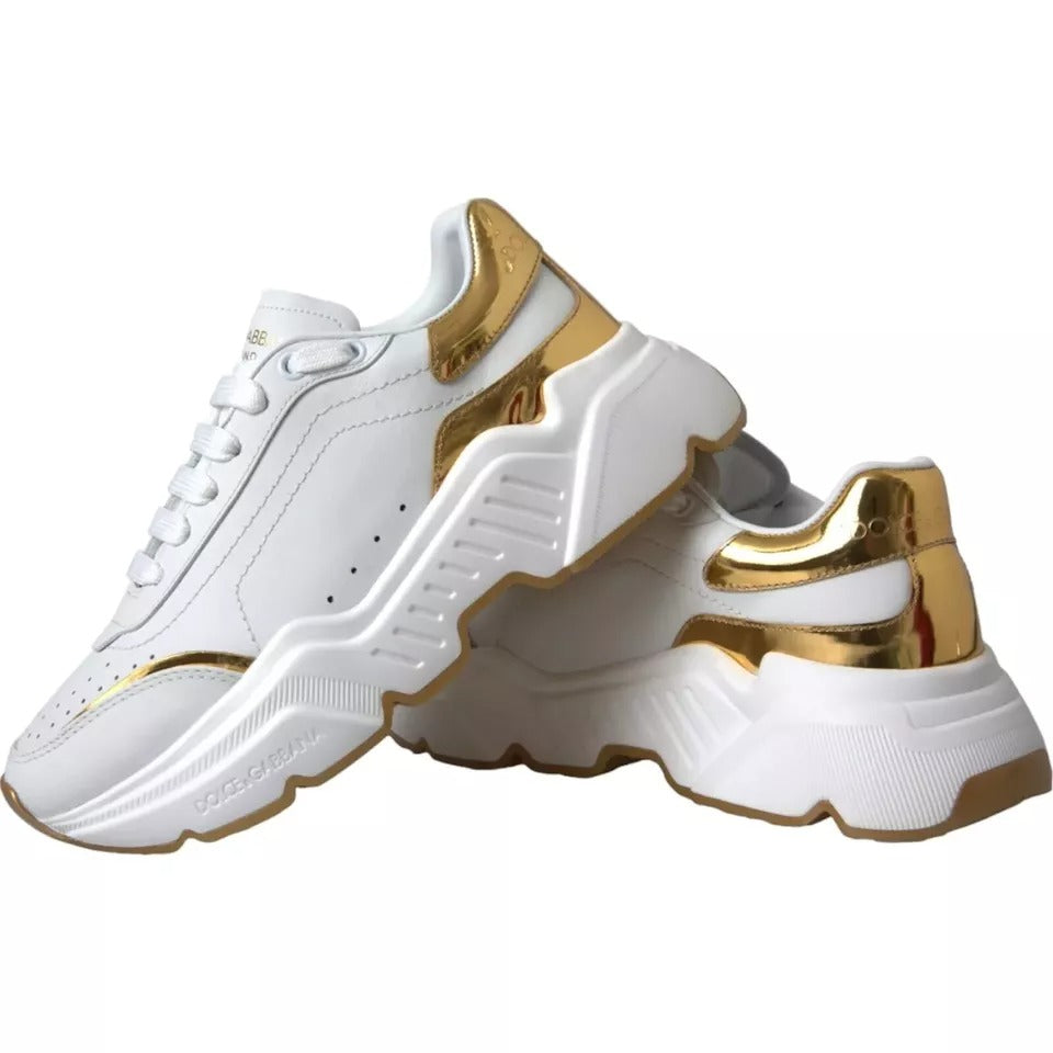 Dolce & Gabbana White Gold Daymaster Leather Sneakers Men Shoes