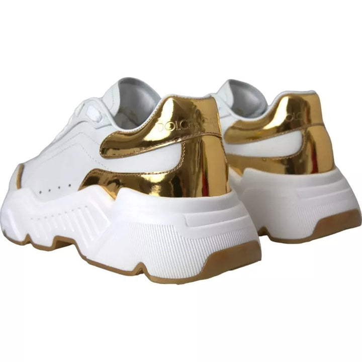 Dolce &amp; Gabbana White Gold Daymaster Leather Sneakers Men Shoes
