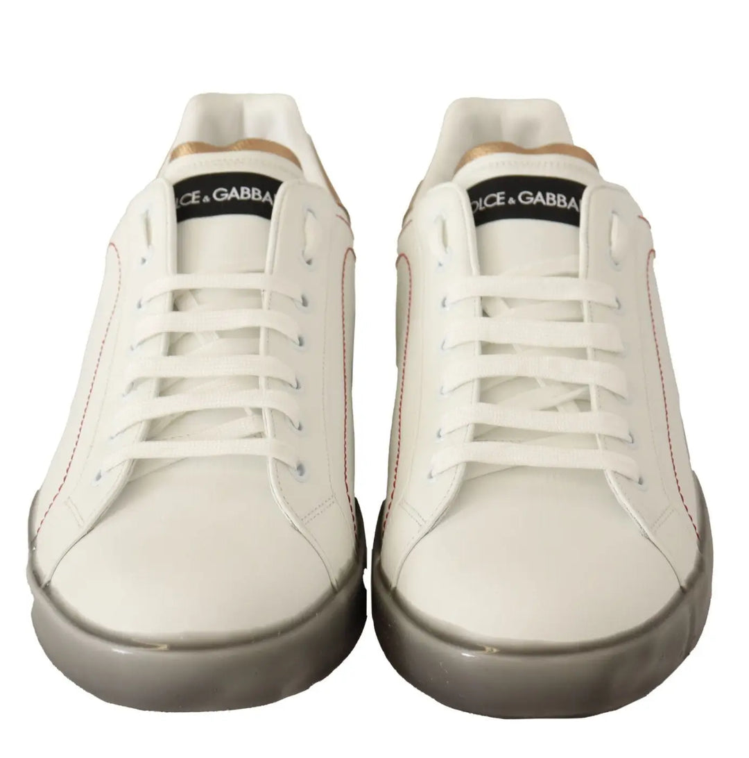 Dolce &amp; Gabbana White Gold Leather Low Top Sneakers Casual Shoes