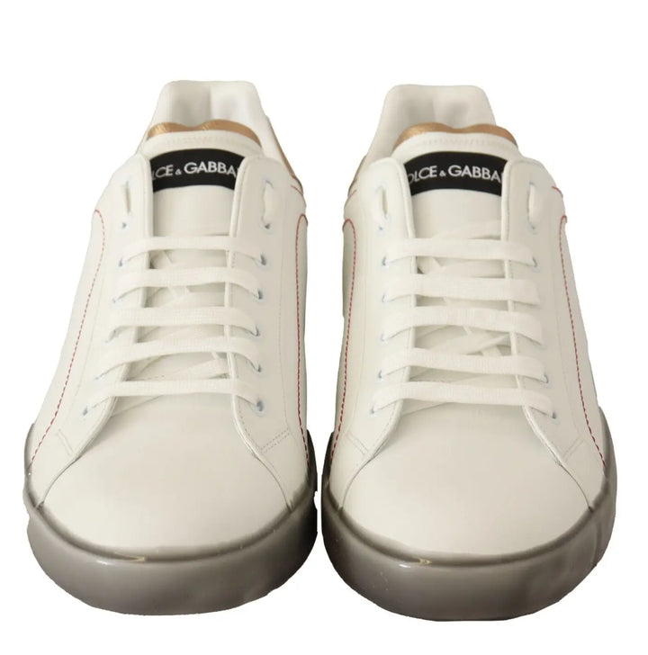Dolce &amp; Gabbana White Gold Leather Low Top Sneakers Casual Shoes
