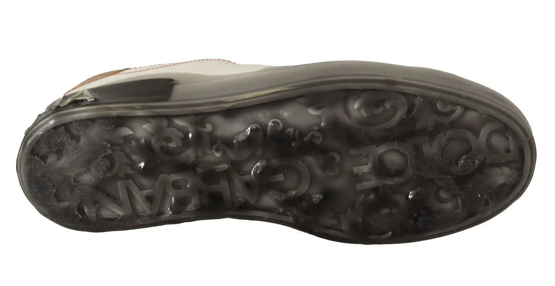 Dolce &amp; Gabbana White Gold Leather Low Top Sneakers Casual Shoes