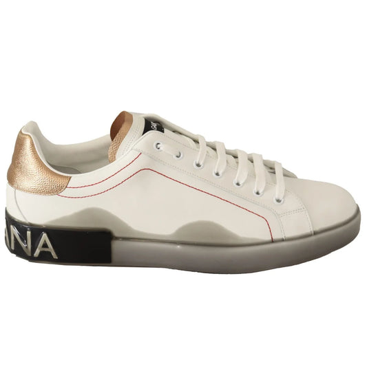 Dolce & Gabbana White Gold Leather Low Top Sneakers Casual Shoes