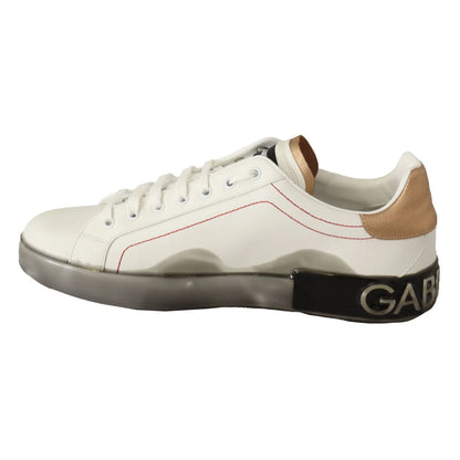 Dolce & Gabbana White Gold Leather Low Top Sneakers Casual Shoes