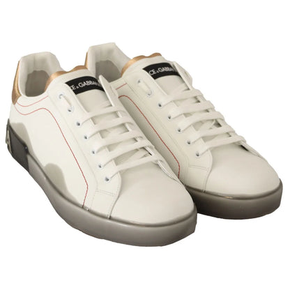 Dolce & Gabbana White Gold Leather Low Top Sneakers Casual Shoes