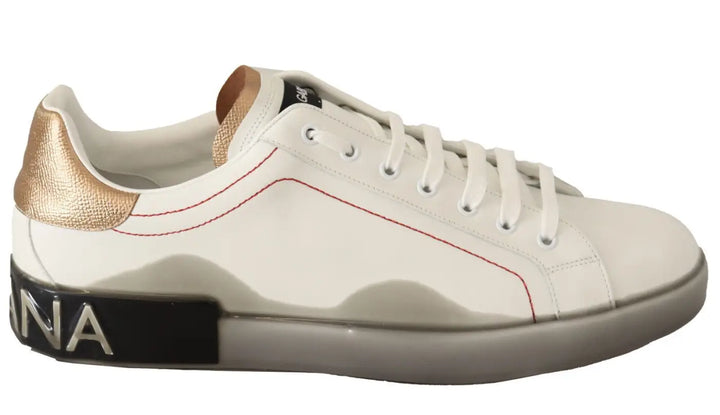 Dolce &amp; Gabbana White Gold Leather Low Top Sneakers Casual Shoes