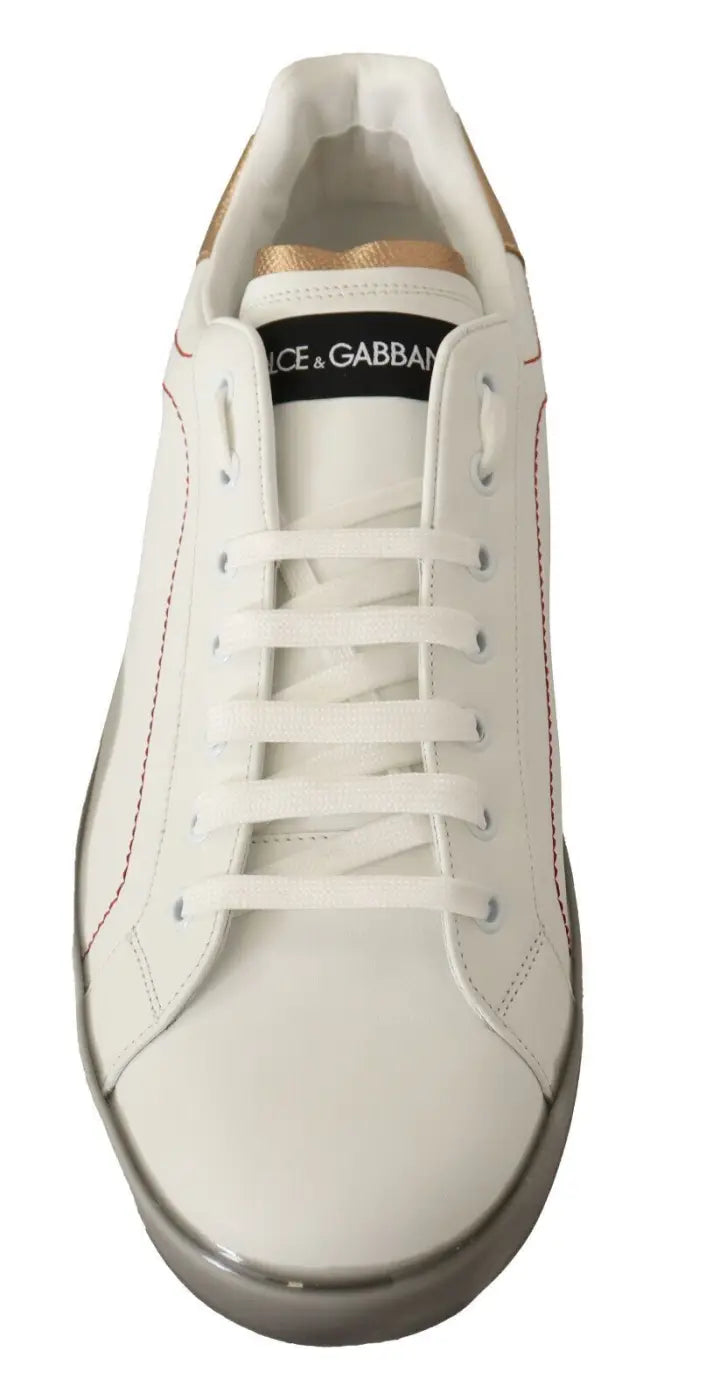 Dolce &amp; Gabbana White Gold Leather Low Top Sneakers Casual Shoes