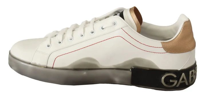 Dolce &amp; Gabbana White Gold Leather Low Top Sneakers Casual Shoes