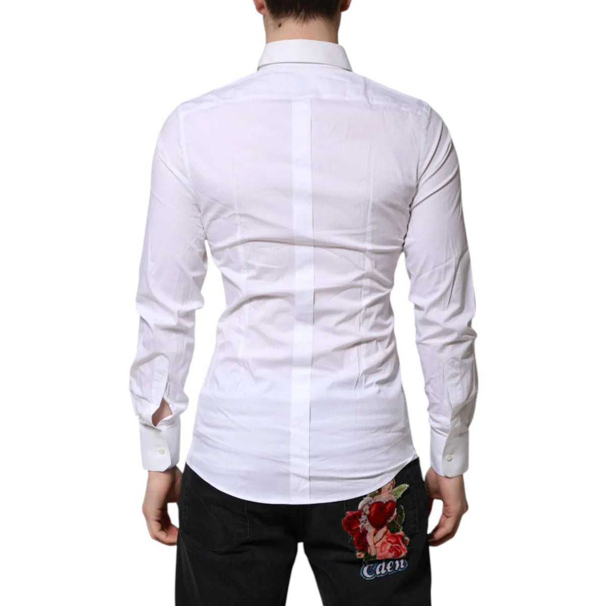 Dolce & Gabbana White Gold Long Sleeve Dress Shirt Elegance