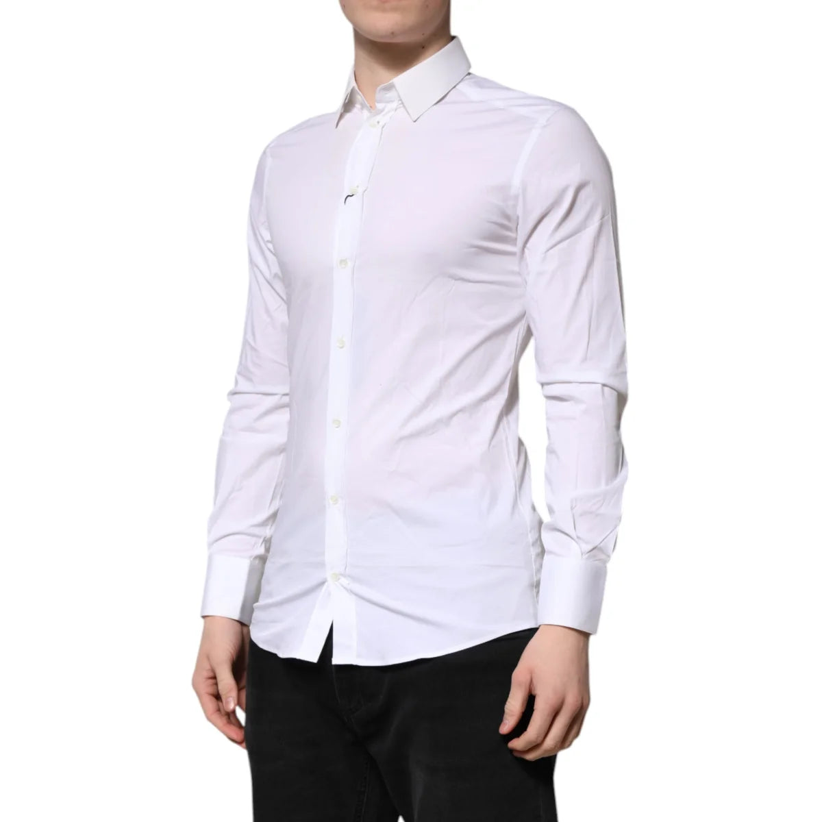 Dolce & Gabbana White Gold Long Sleeve Dress Shirt Elegance