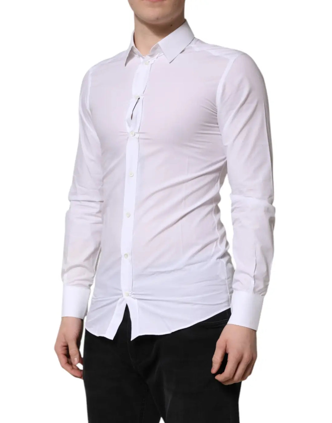 Dolce &amp; Gabbana White GOLD Long Sleeves Dress Men Formal Shirt