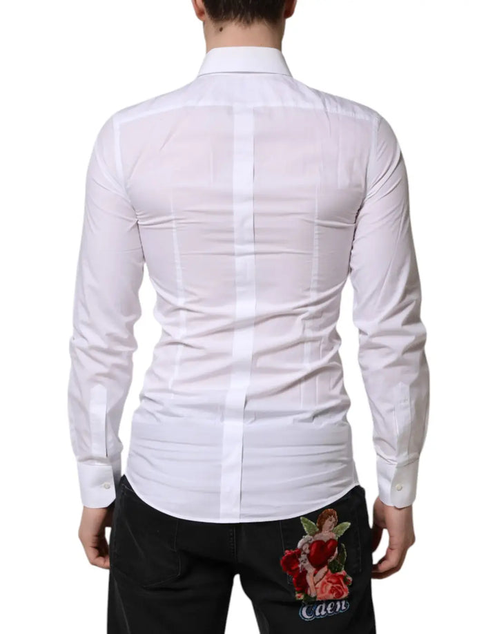 Dolce &amp; Gabbana White GOLD Long Sleeves Dress Men Formal Shirt