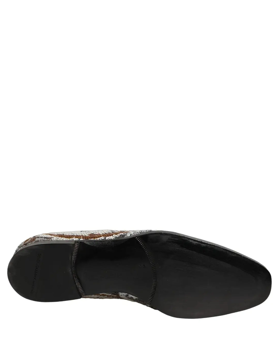 Dolce &amp; Gabbana White Gold Sequined Slip On Loafers Shoes