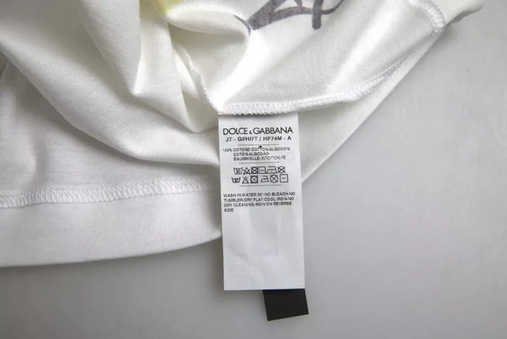 Dolce &amp; Gabbana White Graphic Cotton Short Sleeves Men T-shirt