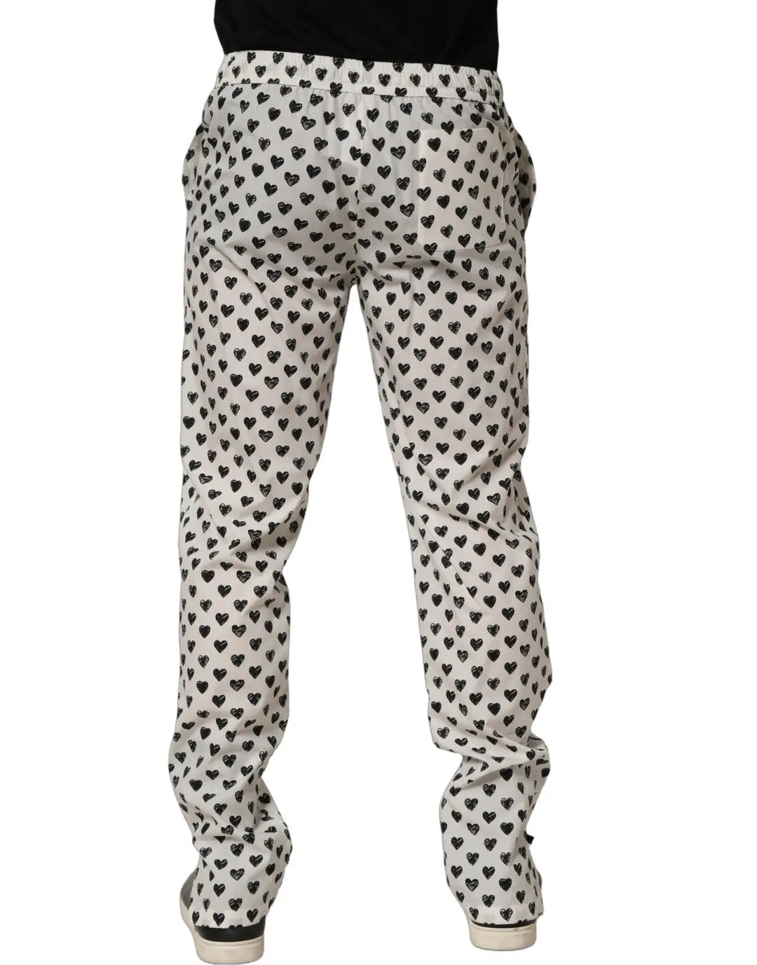 Dolce &amp; Gabbana White Graphic Heart Print Men Trousers Pants