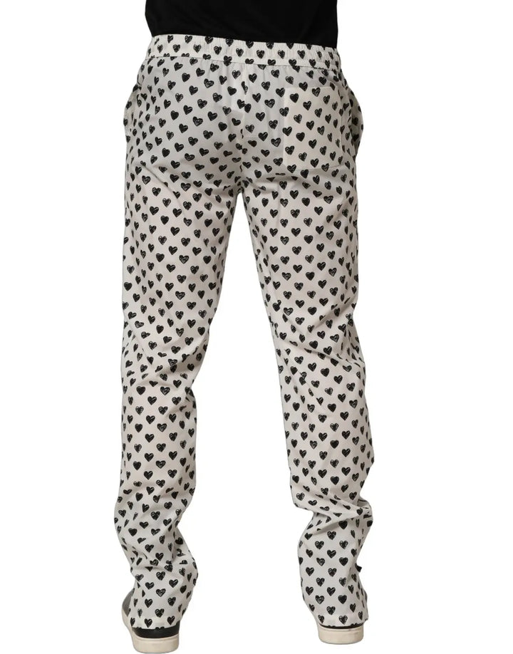 Dolce &amp; Gabbana White Graphic Heart Print Men Trousers Pants
