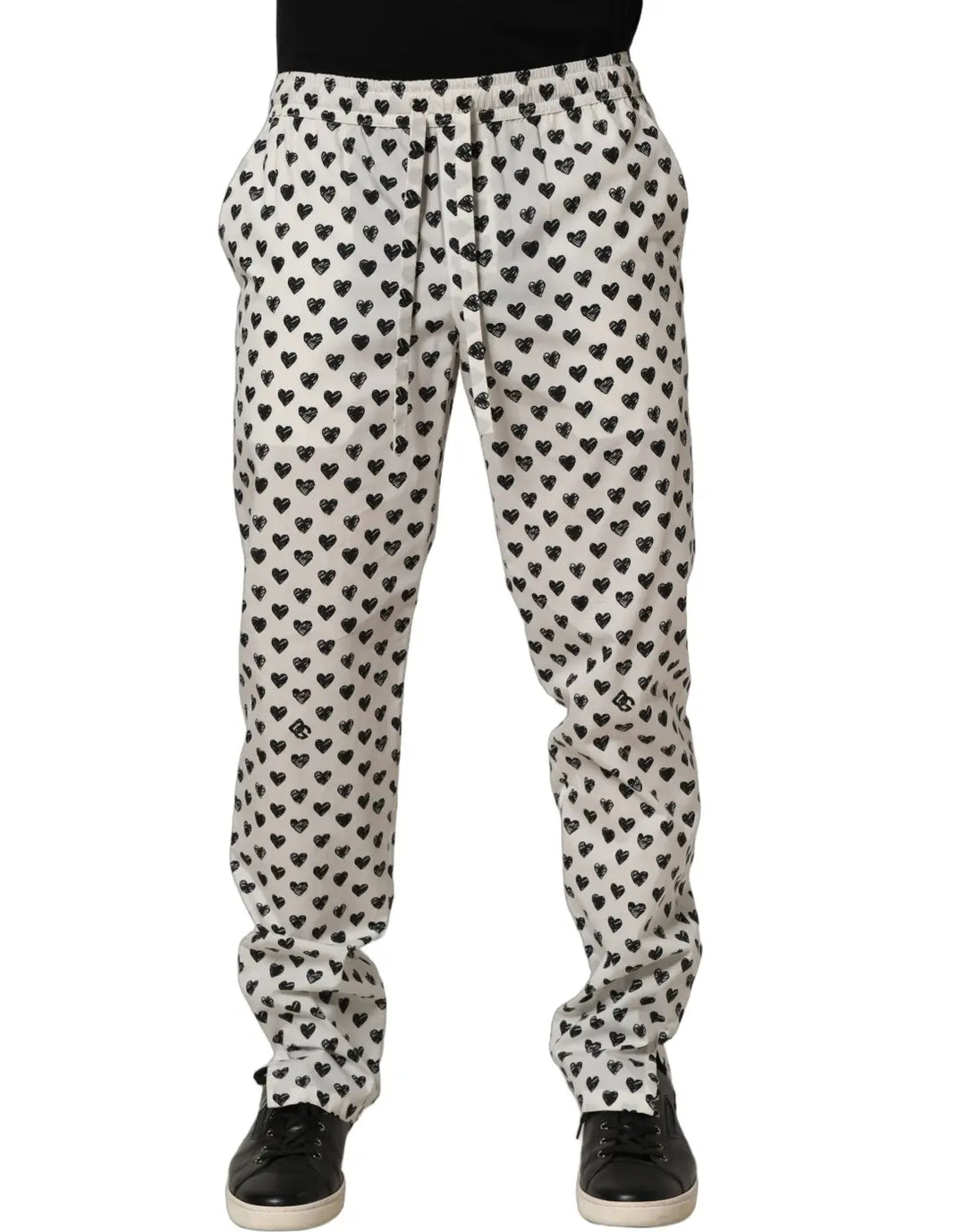 Dolce &amp; Gabbana White Graphic Heart Print Men Trousers Pants
