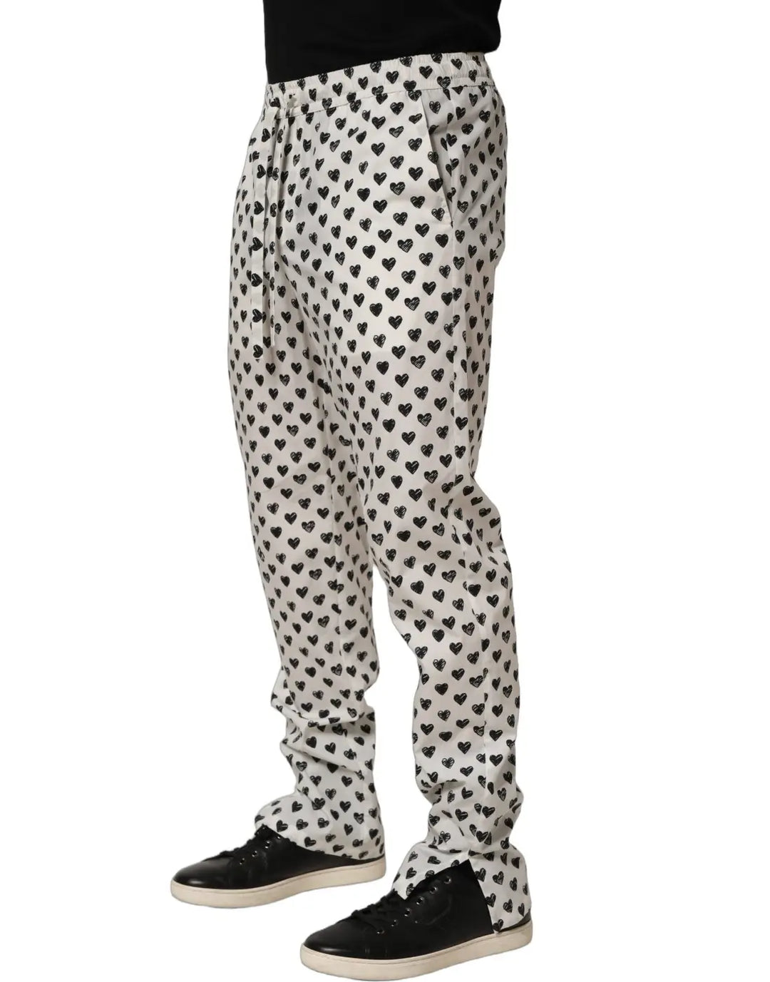 Dolce &amp; Gabbana White Graphic Heart Print Men Trousers Pants