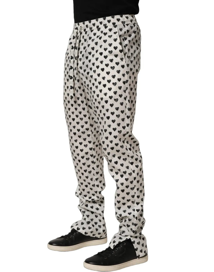 Dolce &amp; Gabbana White Graphic Heart Print Men Trousers Pants
