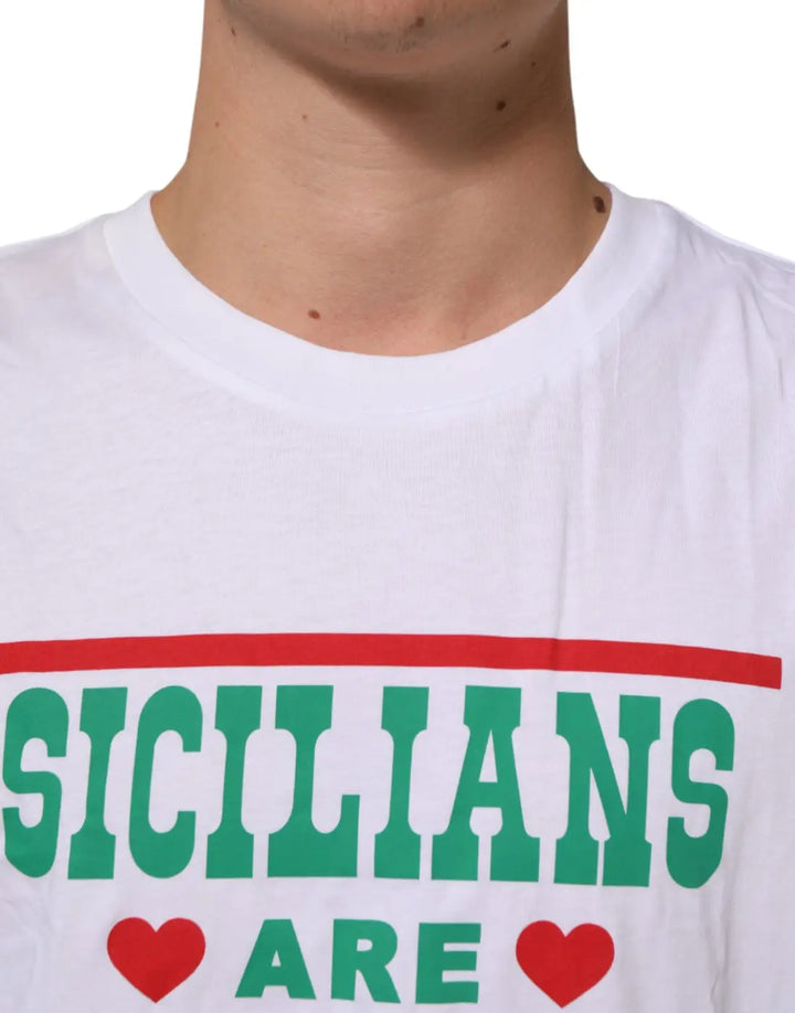 Dolce &amp; Gabbana White Graphic Print Cotton Crew Neck T-shirt