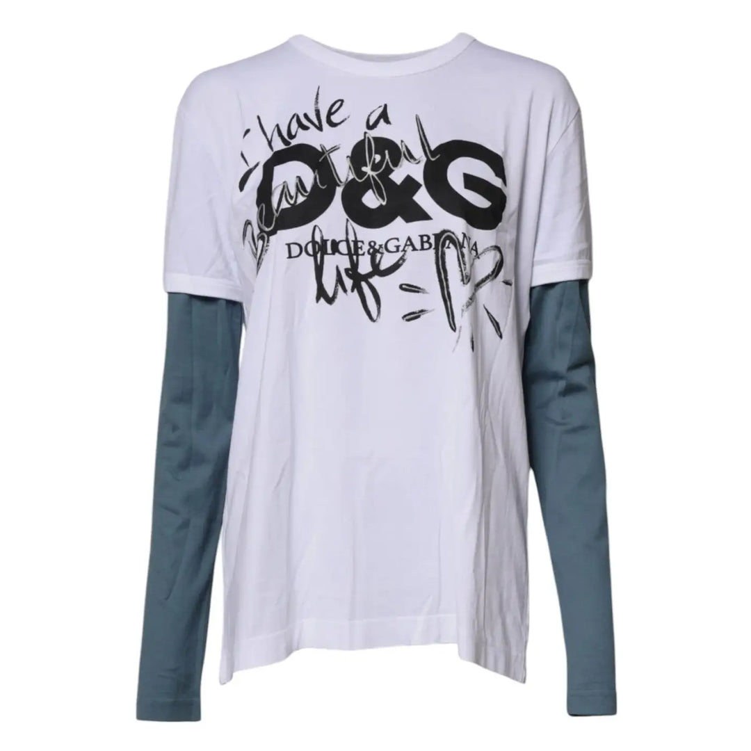 Dolce &amp; Gabbana White Graphic Print Cotton Crew Neck T-shirt