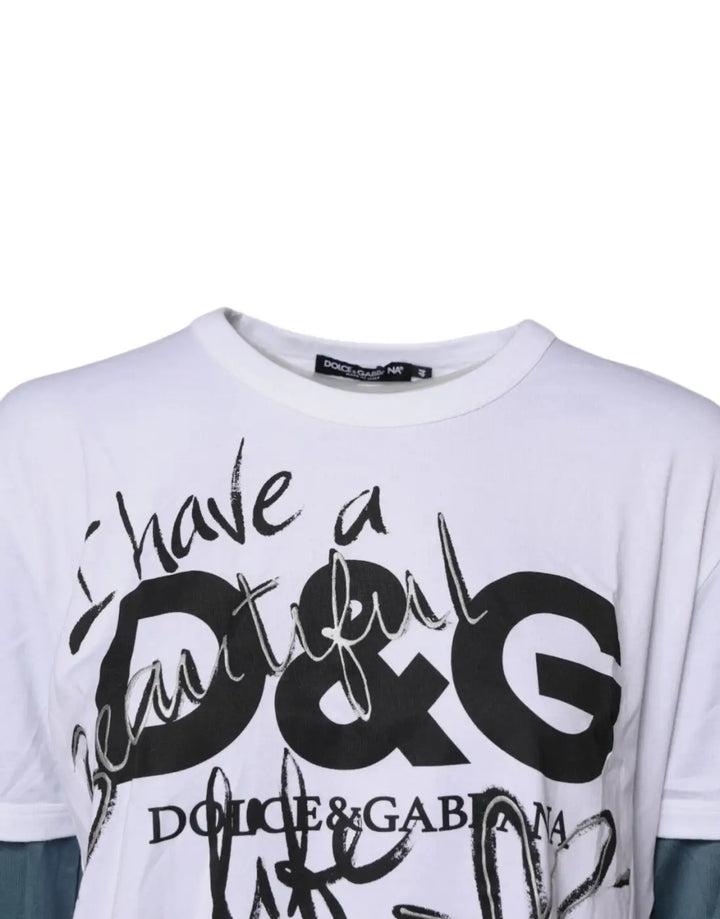 Dolce &amp; Gabbana White Graphic Print Cotton Crew Neck T-shirt