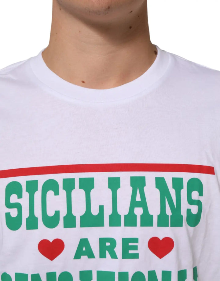 Dolce &amp; Gabbana White Graphic Print Cotton Crew Neck T-shirt