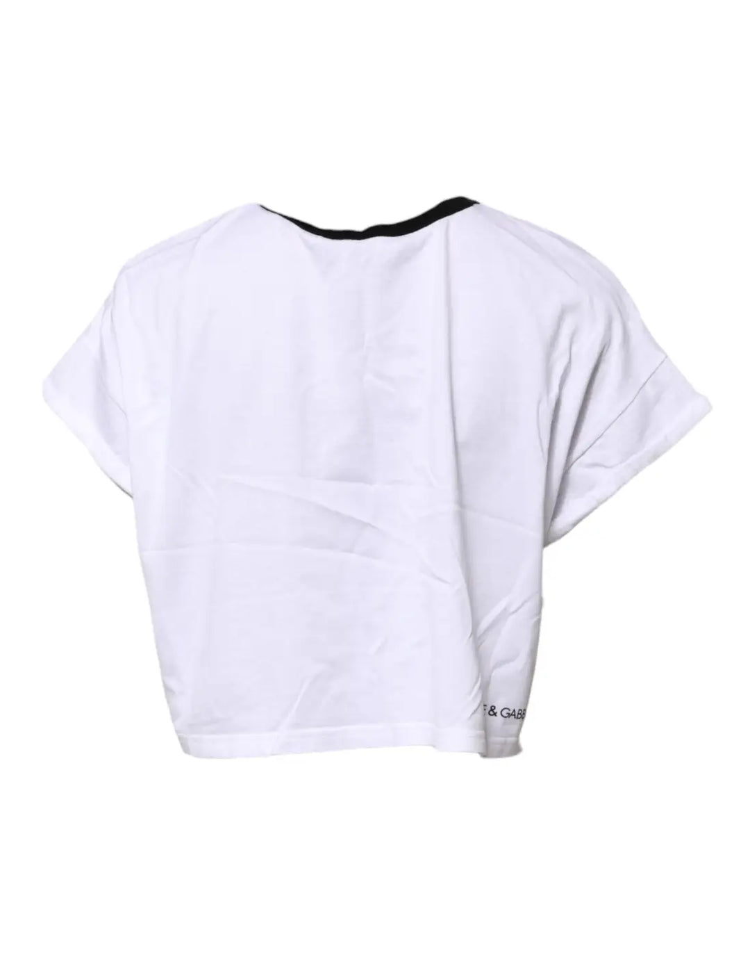 Dolce &amp; Gabbana White Graphic Print Crew Neck Cropped T-shirt