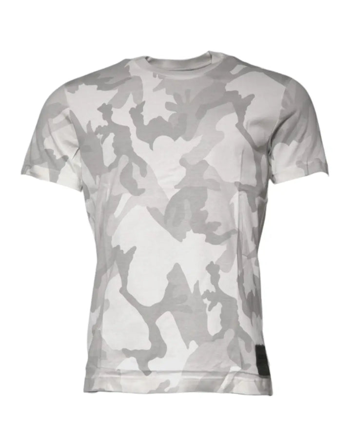 Dolce &amp; Gabbana White Gray Camouflage Cotton Crew Neck T-shirt