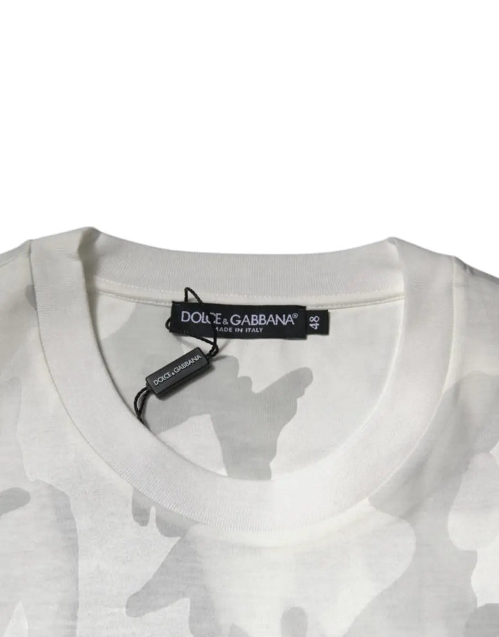 Dolce &amp; Gabbana White Gray Camouflage Cotton Crew Neck T-shirt