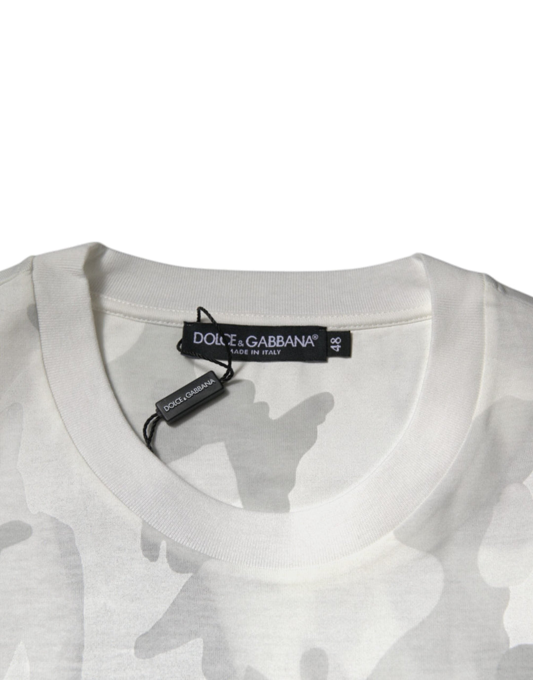 Dolce &amp; Gabbana White Gray Camouflage Cotton Crew Neck T-shirt