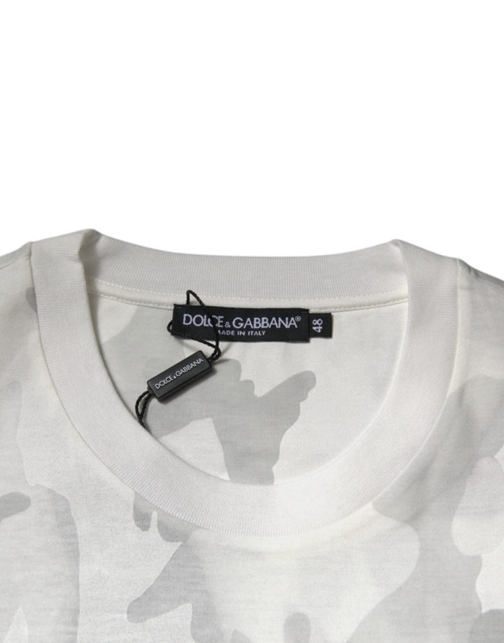 Dolce &amp; Gabbana White Gray Camouflage Cotton Crew Neck T-shirt
