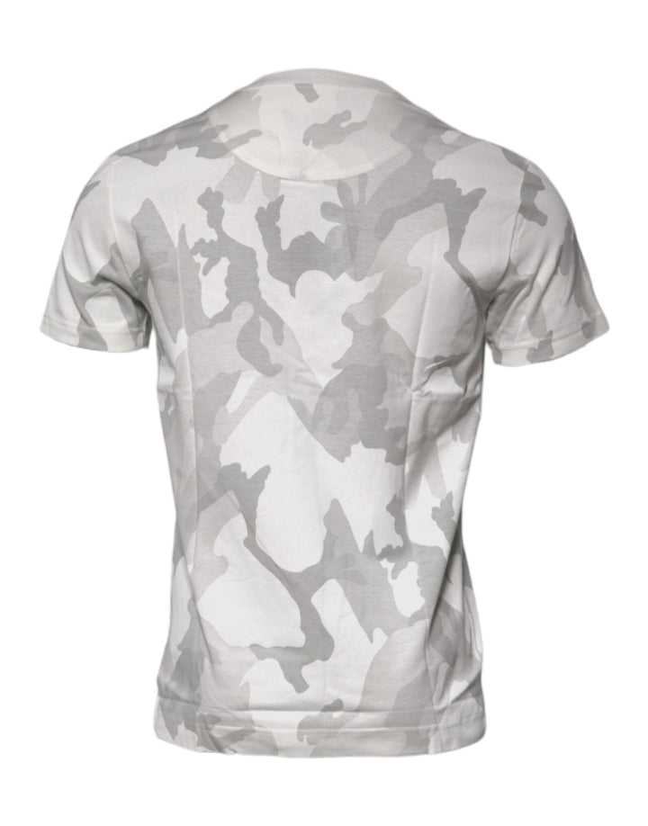 Dolce &amp; Gabbana White Gray Camouflage Cotton Crew Neck T-shirt
