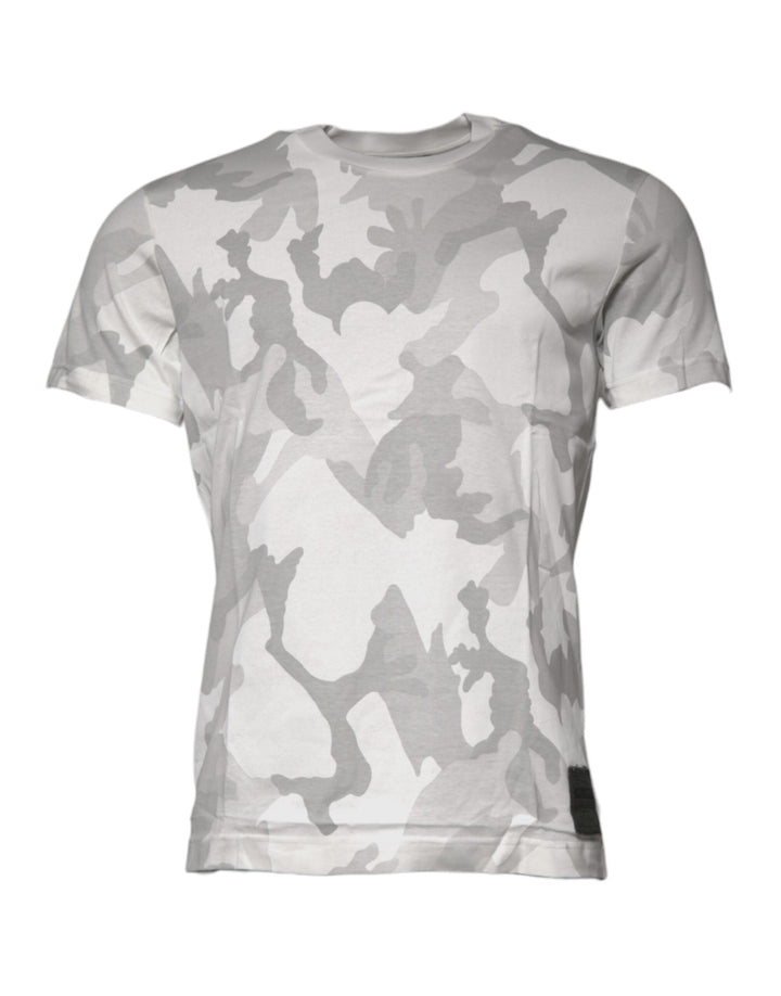 Dolce &amp; Gabbana White Gray Camouflage Cotton Crew Neck T-shirt