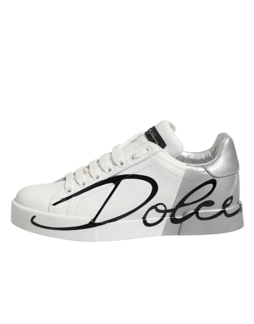 Dolce &amp; Gabbana White Gray Low Top Leather Sneaker Shoes